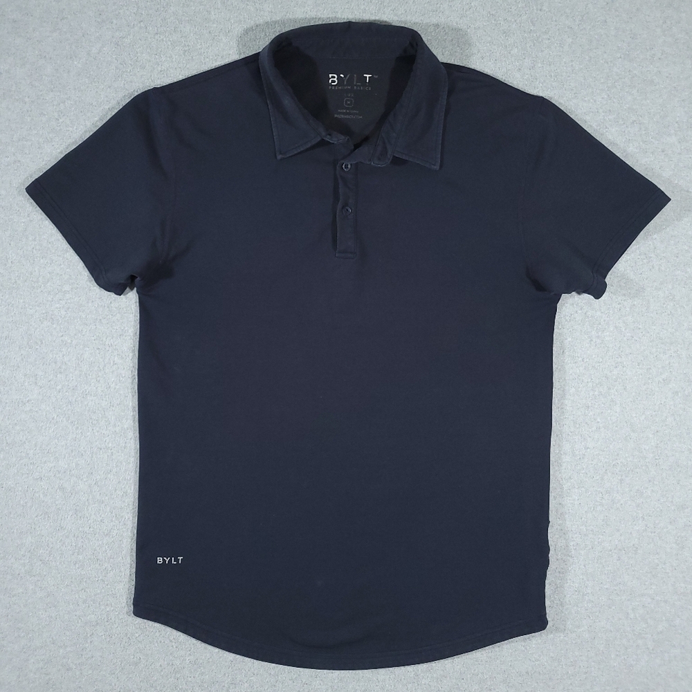 Bylt Premium Basics Lux Mens Golf Polo Shirt Short Sleeve Size Medium Navy Blue